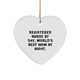 Registered Nurse Gifts from Husband, Heart Ornament for Christmas, 'Registered Nurse By Day, World's Best Mom By Night.' - Image 1